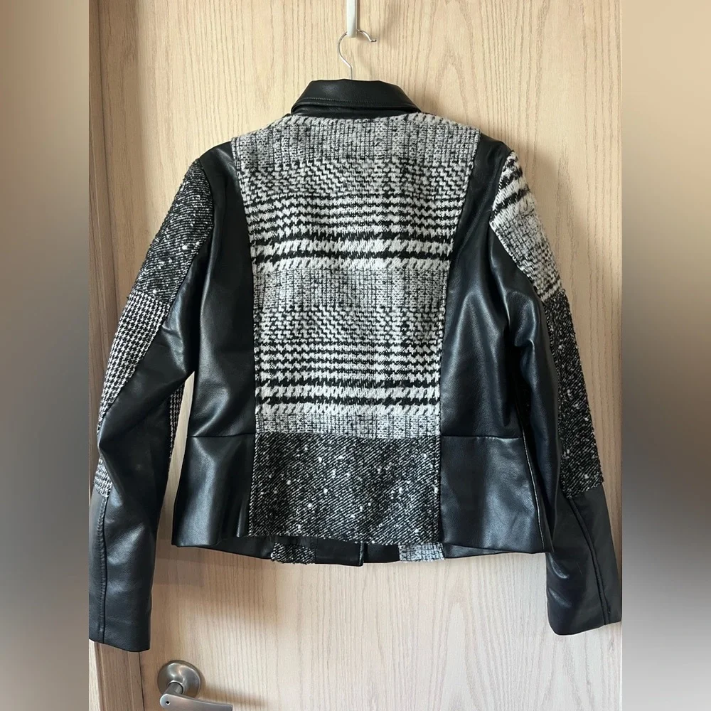 VENUS Women's Black, White and Gray Faux Leather Asymmetrical Zippered Jacket - Picture 3 of 7